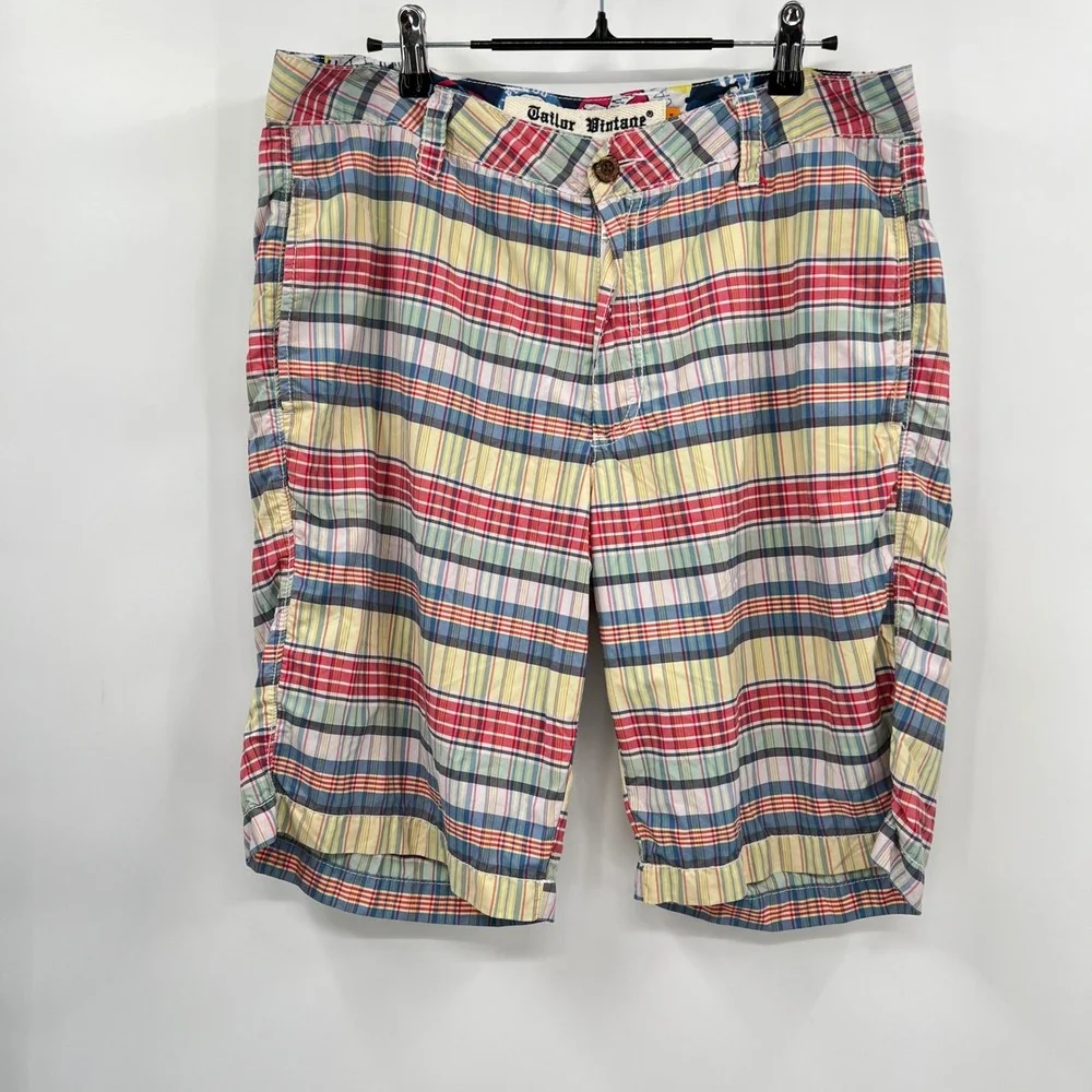 Tailor Vintage 34 Plaid Shorts Mens Multicolor Nylon Quick Dry Madras Big Island